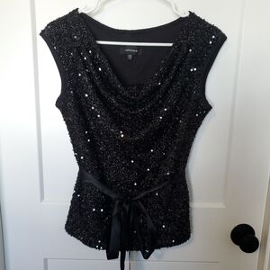 R&M Richards Black Sequin Cowl Neck Evening Top. Size 8.